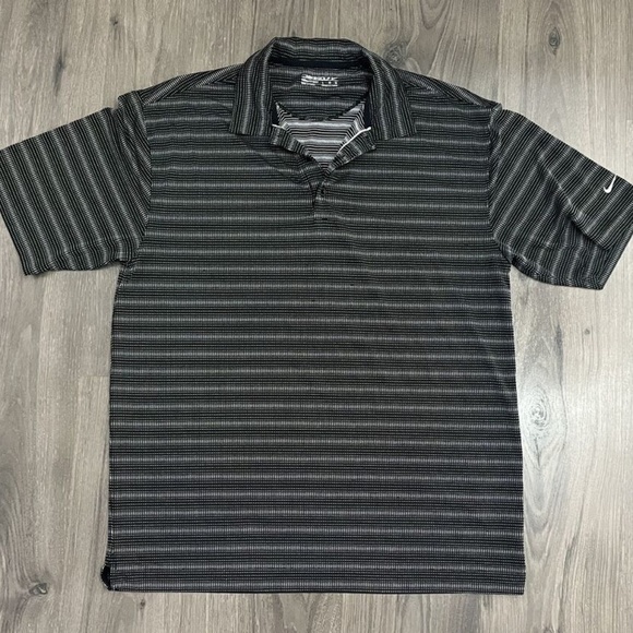 Nike Other - Nike Golf Dri Fit Polo Shirt Striped Textured Black Mens Large Swoosh